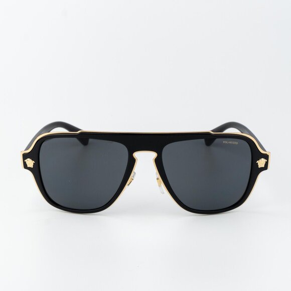 Versace Men Sunglasses Black Grey Polarized Aviator VE2199 100281 NEW AUTHENTIC - Picture 2 of 15